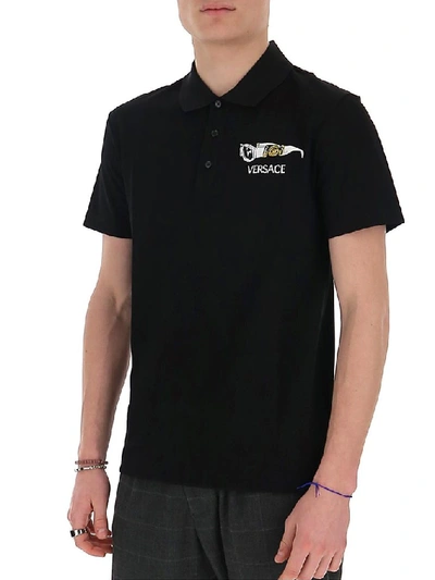 Shop Versace Logo Polo Shirt In Black