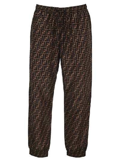 Shop Fendi Ff Print Joggers In Brown