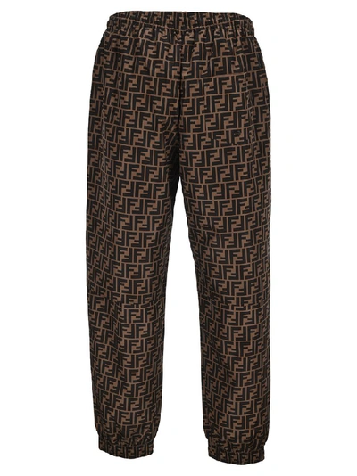 Shop Fendi Ff Print Joggers In Brown