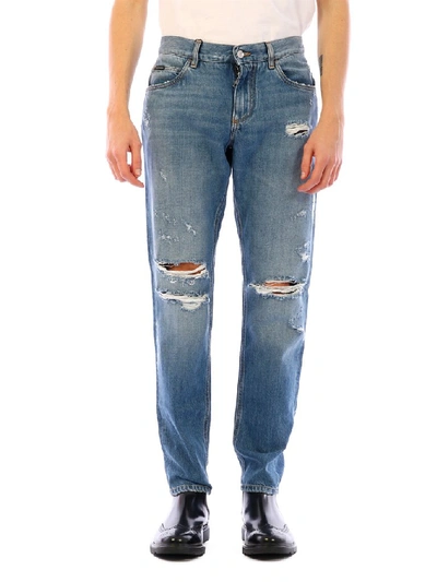 Shop Dolce & Gabbana Distressed Skinny Jeans In Blue