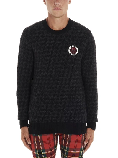 Shop Alexander Mcqueen Houndstooth Logo Patch Sweater In Grey