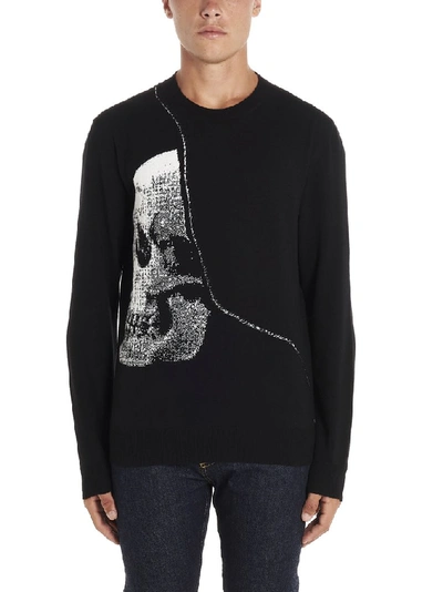 Shop Alexander Mcqueen Jacquard Skull Crewneck Sweater In Black