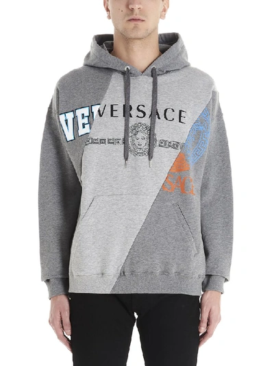 Shop Versace Logo Hoodie In Grey