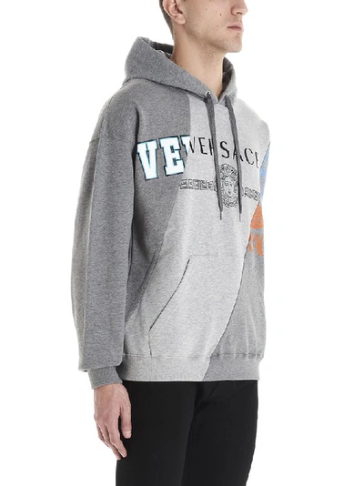 Shop Versace Logo Hoodie In Grey