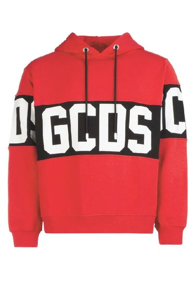 Shop Gcds Logo Drawstring Hoodie In Red