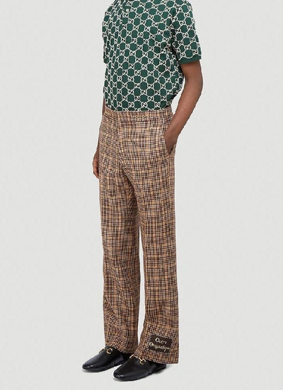Shop Gucci Houndstooth Print Pants In Brown