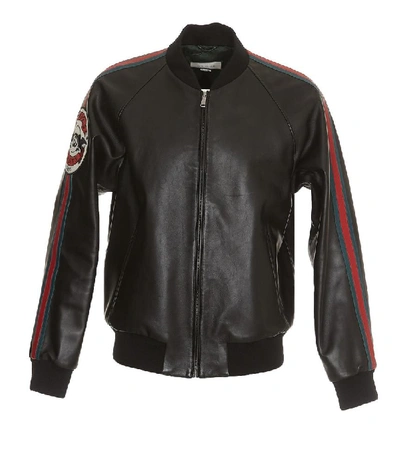 Shop Gucci Logo Patch Bomber Jacket In Black