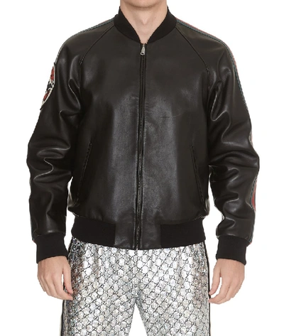 Shop Gucci Logo Patch Bomber Jacket In Black