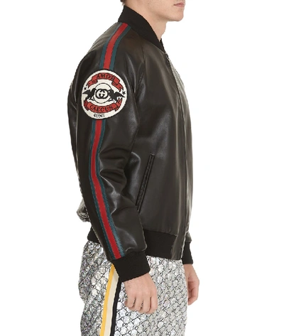 Shop Gucci Logo Patch Bomber Jacket In Black