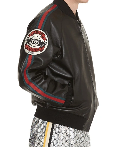 Shop Gucci Logo Patch Bomber Jacket In Black