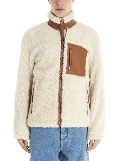 Shop Loewe Shearling Zipped Jacket In White