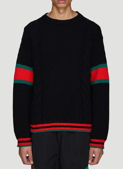 Shop Gucci Oversized Cable Knit Sweater In Black