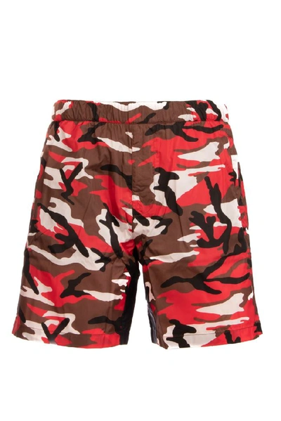 Shop Prada Camouflage Printed Swim Shorts In Bruciato+navy