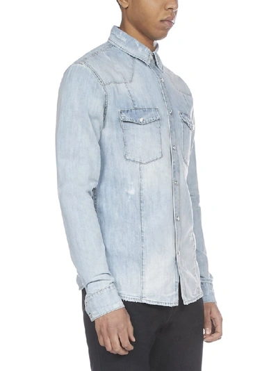 Shop Givenchy Distressed Denim Shirt In Blue