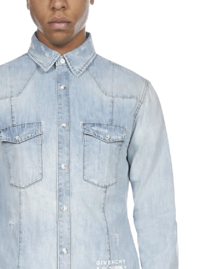 Shop Givenchy Distressed Denim Shirt In Blue