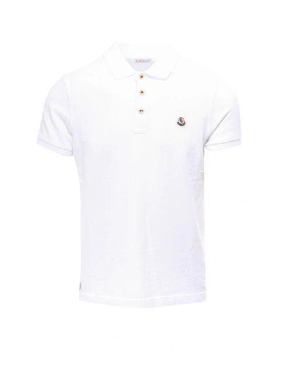 Shop Moncler Logo Patch Polo Shirt In White