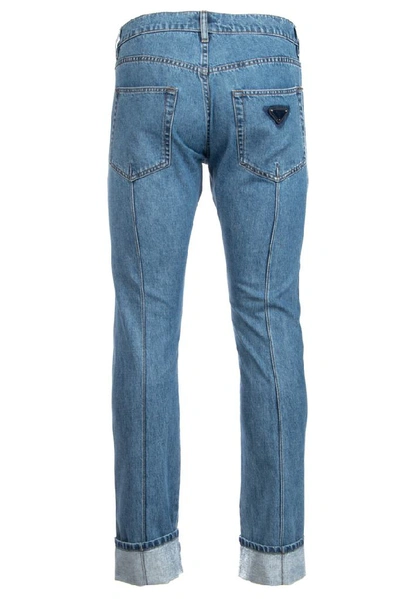 Shop Prada Cuffed Bootcut Jeans In Blue