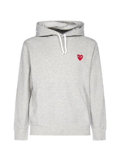 Shop Comme Des Garçons Play Heart Motif Hoodie In Grey