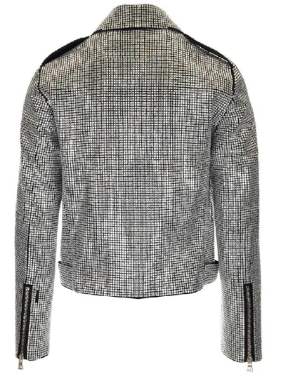 Shop Balmain Embellished Biker Jacket In Silver