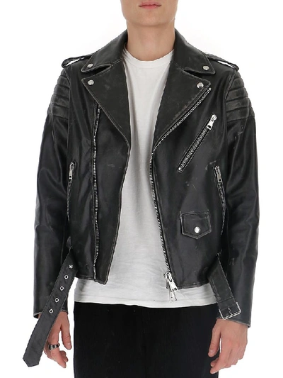 Shop Valentino Back Printed Biker Jacket In Black