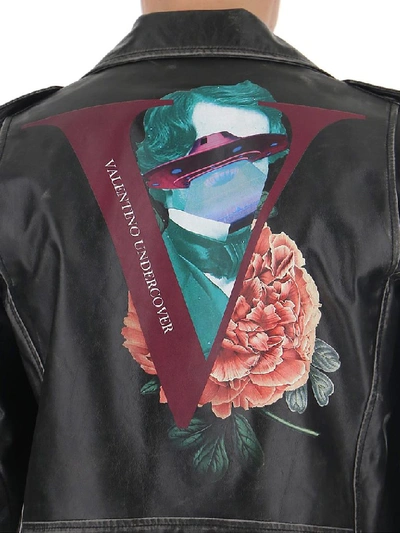 Shop Valentino Back Printed Biker Jacket In Black