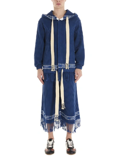 Shop Loewe Fringed Hooded Jacket In Blue