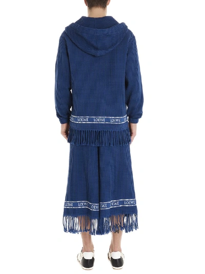 Shop Loewe Fringed Hooded Jacket In Blue