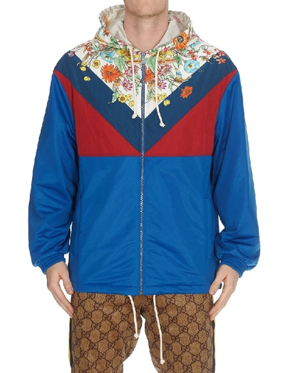 Shop Gucci Floral Detail Hooded Jacket In Multi