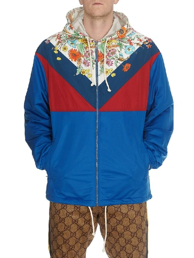 Shop Gucci Floral Detail Hooded Jacket In Multi