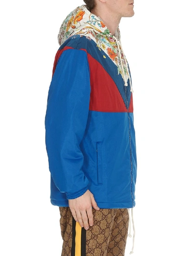 Shop Gucci Floral Detail Hooded Jacket In Multi