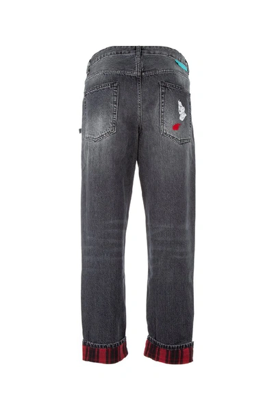 Shop Marcelo Burlon County Of Milan Back Pocket Print Jeans In Grey