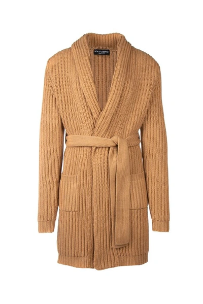Shop Dolce & Gabbana Belted Long Cardigan In Brown