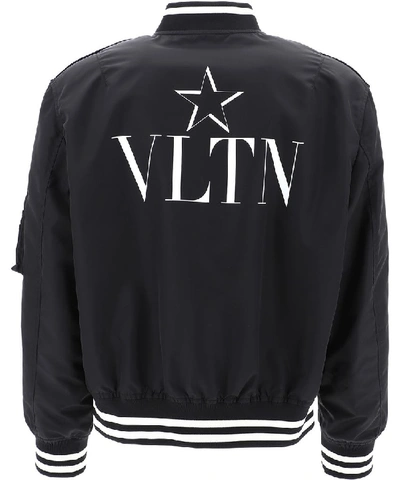 Shop Valentino Vltn Logo Printed Bomber Jacket In Black