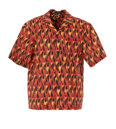 Shop Palm Angels Flame Printed Shirt In Orange