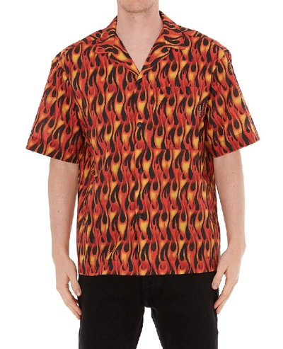 Shop Palm Angels Flame Printed Shirt In Orange