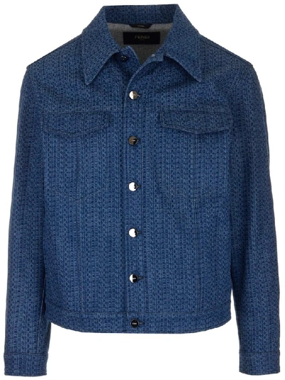 Shop Fendi Printed Denim Jacket In Blue