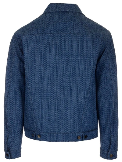 Shop Fendi Printed Denim Jacket In Blue