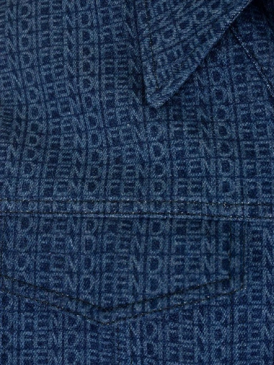 Shop Fendi Printed Denim Jacket In Blue