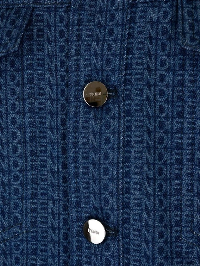 Shop Fendi Printed Denim Jacket In Blue