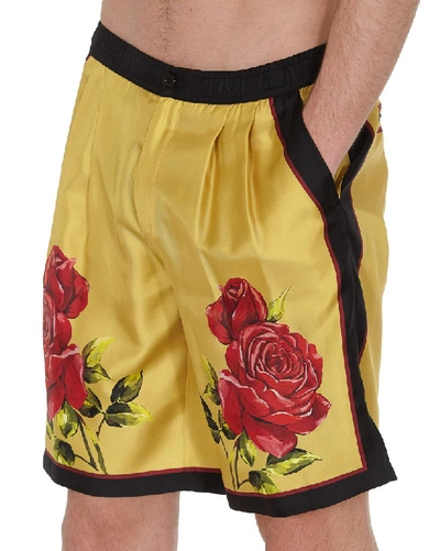 Shop Dolce & Gabbana Rose Print Shorts In Yellow