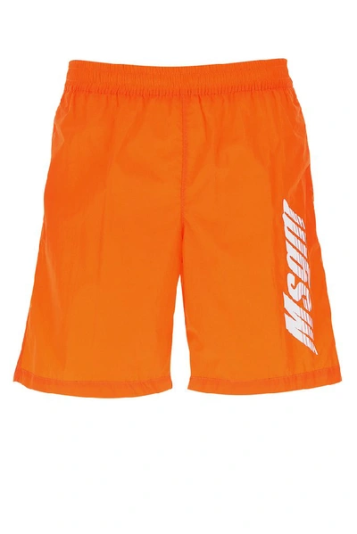 Shop Msgm Drawstring Logo Shorts In Orange