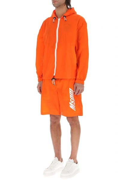 Shop Msgm Drawstring Logo Shorts In Orange