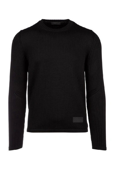 Shop Prada Logo Patch Sweater In Black