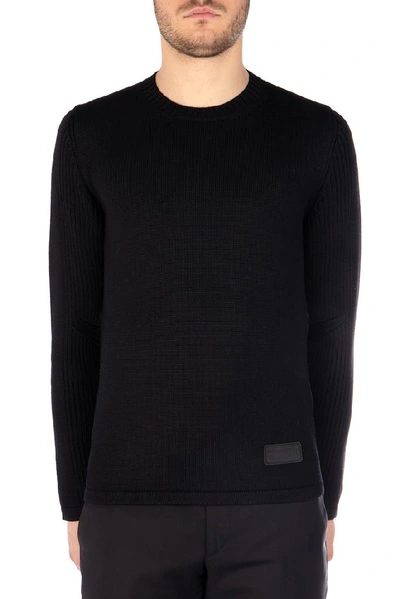 Shop Prada Logo Patch Sweater In Black