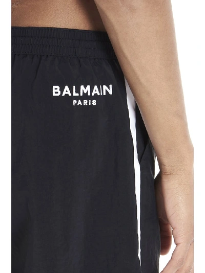 Shop Balmain Logo Swim Shorts In Black