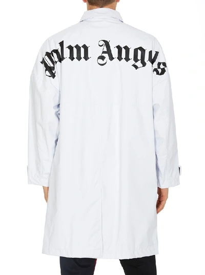 Shop Palm Angels Logo Print Raincoat In White