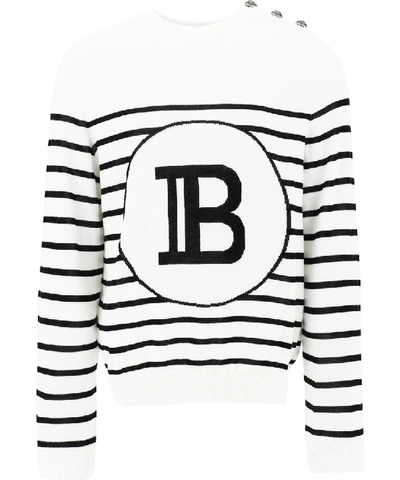 Shop Balmain Logo Sweater In White