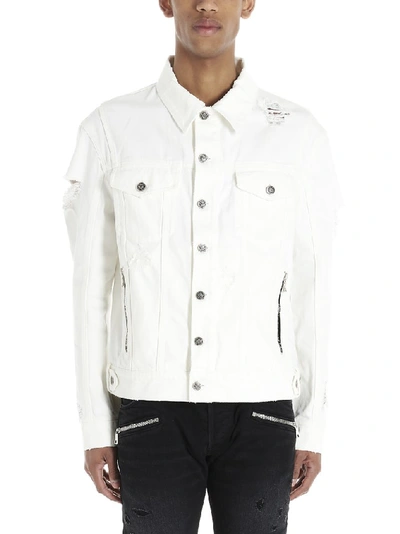 Shop Balmain Logo Denim Jacket In White