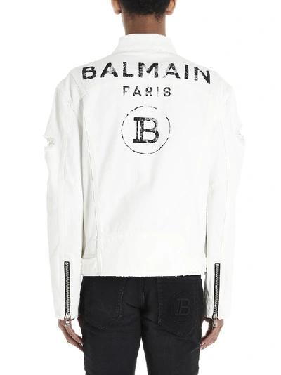 Shop Balmain Logo Denim Jacket In White