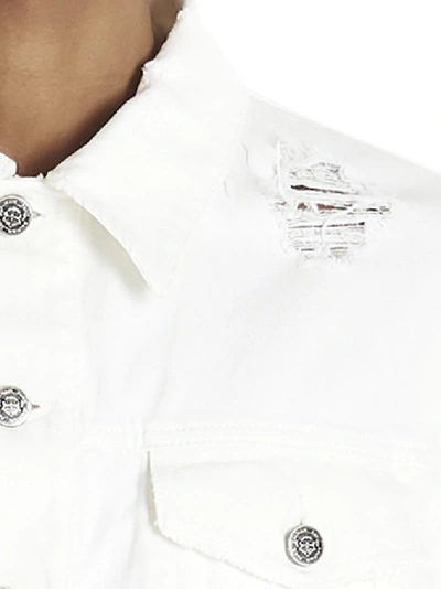 Shop Balmain Logo Denim Jacket In White